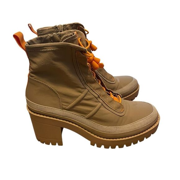 Steve Madden Contender Khaki Orange Heeled Platform Boots Size 8 - Picture 2 of 6